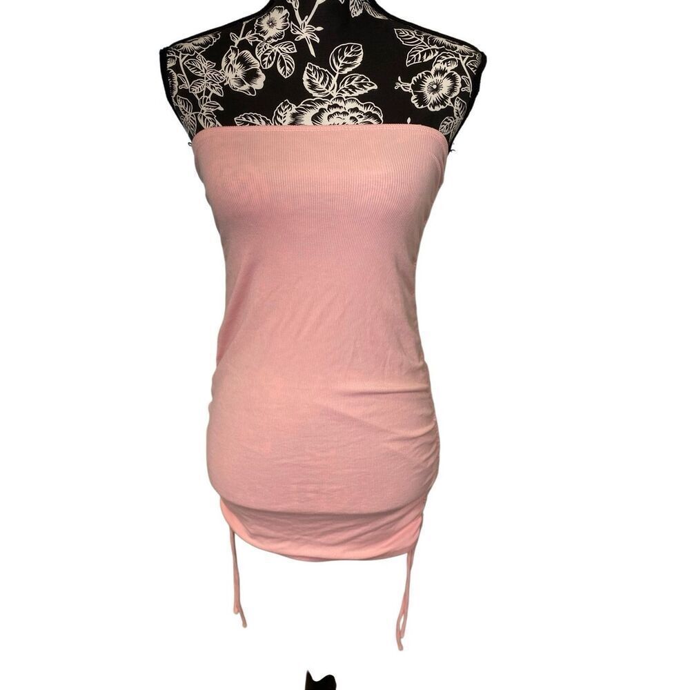 Princess Polly Pink Ribbed Ruched Tube Top Mini Dress Bodycon Tunic Strapless
